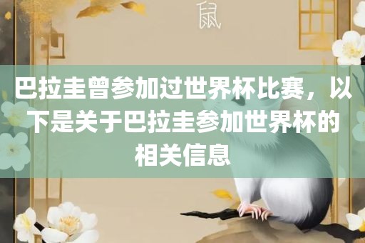 巴拉圭曾参加过世界杯比赛，以下是关于巴拉圭参加世界杯的相关信息
