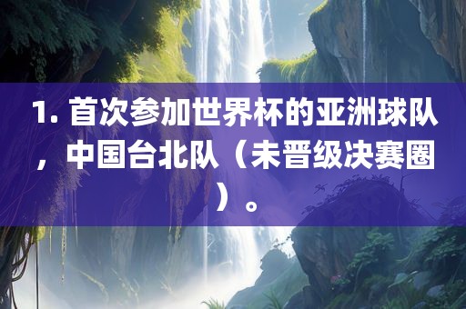 1. 首次参加世界杯的亚洲球队，中国台北队（未晋级决赛圈）。广西贺州市华昌新材料有限公司