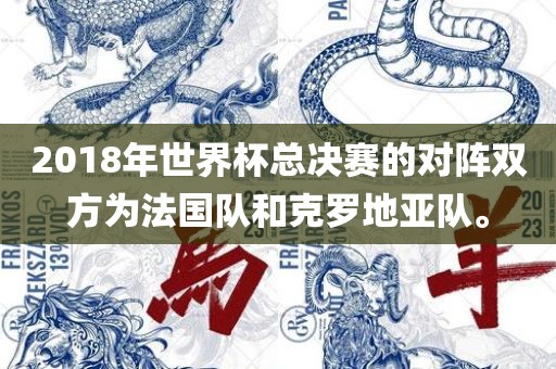 2018年世界杯总决赛的对阵双方为法国队和克罗地亚队。