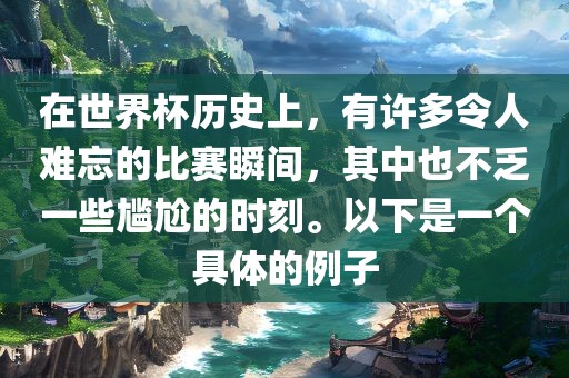 在世界杯历史上，有许多令人难忘的比赛瞬间，其中也不乏一些尴尬的时刻。以下是一个具体的例子广西贺州市华昌新材料有限公司