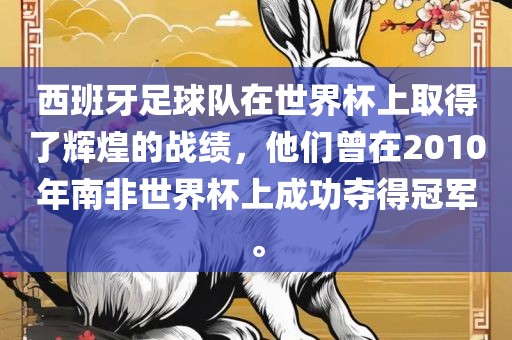西班牙足球队在世界杯上取得了辉煌的战绩，他们曾在2010年南非世界杯上成功夺得冠军。广西贺州市华昌新材料有限公司