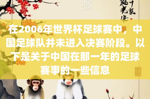 在2006年世界杯足球赛中，中国足球队并未进入决赛阶段。以下是关于中国在那一年的足球赛事的一些信息广西贺州市华昌新材料有限公司