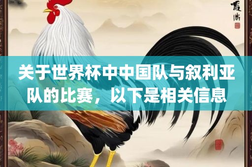 关于世界杯中中广西贺州市华昌新材料有限公司国队与叙利亚队的比赛，以下是相关信息