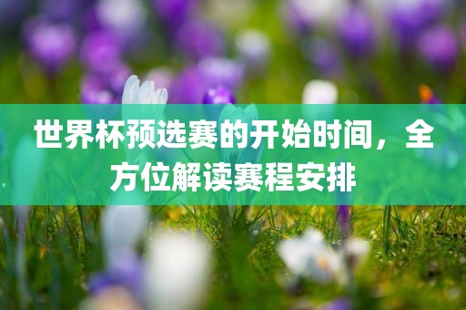 世界杯预选赛的开始时间，全方位解读赛程安排广西贺州市华昌新材料有限公司