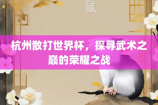 杭州散打世界杯，探寻武术之巅的荣耀之战